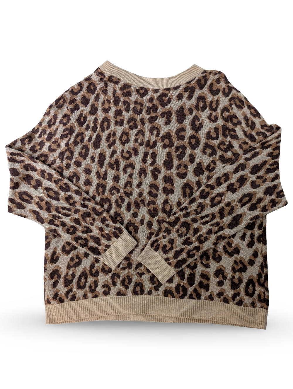 a new day Leopard Print Crewneck Sweater - Beige and Brown Womens Size XL - Picture 3 of 6